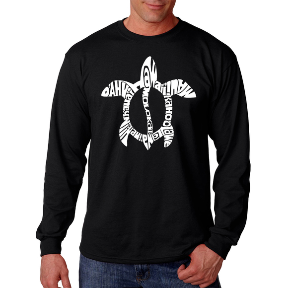 Men's Word Art Long Sleeve T-shirt - Honu Turtle - Hawaiian Islands - Picture 1 of 2